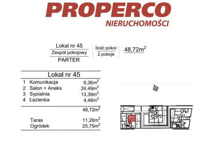 Zespół pokojowy, 2pok., 48,72 m2, ul. Klonowa