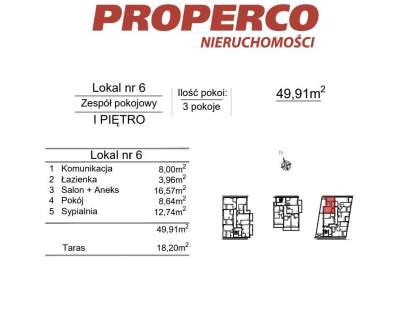 Zespół pokoowy 3pok., 49,91m2, ul. Klonowa