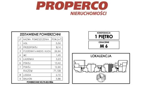 Mieszkanie 3pok., 71,58 m2, ul. Klonowa