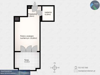 Apartament jednopokojowy, Wiślane Tarasy
