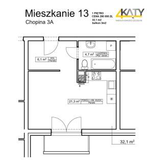Gotowa kawalerka z balkonem, 1 piętro, winda