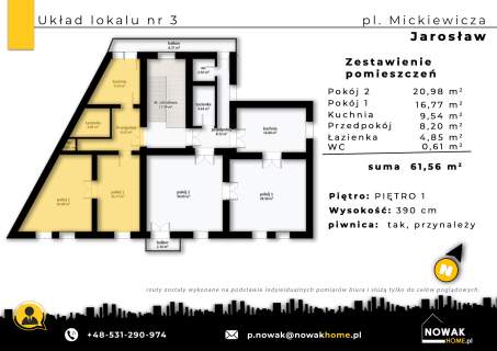 Jarosław, Mickiewicza lokal mieszkalny NR 3 -piętro 1,