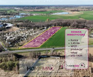 Działka inwestycyjna 1,45 HA w Kunicach przy DK94