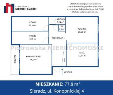 Mieszkanie na sprzedaż, 77,8 m2, Sieradz