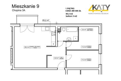 Gotowe mieszkanie 3 pokoje, balkon, parter