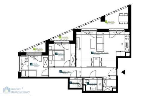 Apartament z trzema balkonami