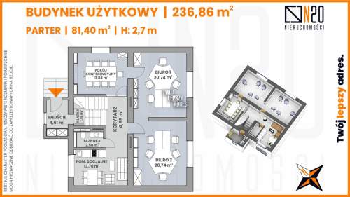 Przestrzeń biurowa 160,04 m2 Magazyny Parkingi