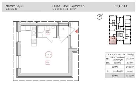 Nieruchomość komercyjna na sprzedaż, 34 m2, Nowy Sącz