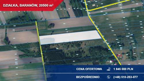 Działki inwestycyjne 2,05 ha   Baranów, pow. grodziski, woj....