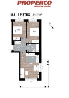 Apartament, 3 pok., Ip., 54,35 m2, Czarnów, Miła