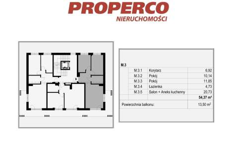 Apartament, 3 pok., Ip., 54,35 m2, Czarnów, Miła