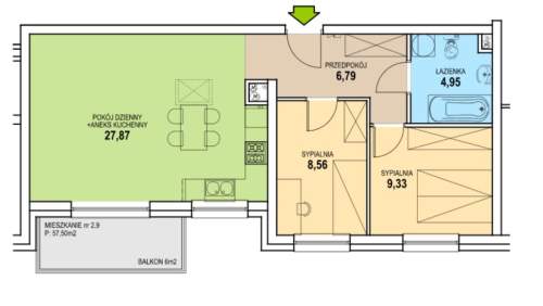 Mieszkanie na sprzedaż, 57,52 m2, Zielona Góra