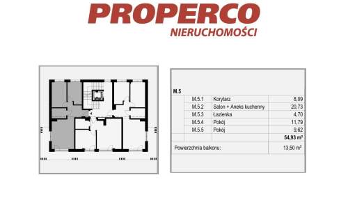 Apartament, 3 pok., Ip., 54,93 m2, Czarnów, Miła