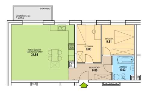Mieszkanie na sprzedaż, 65,21 m2, Zielona Góra