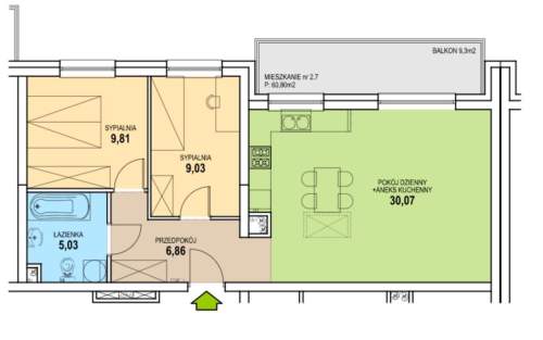 Mieszkanie na sprzedaż, 60,87 m2, Zielona Góra