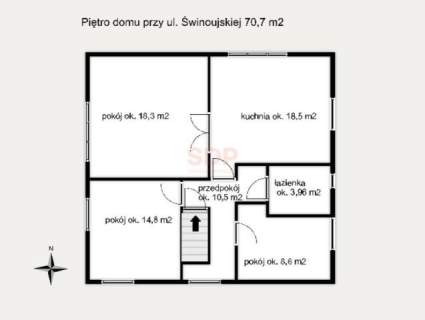 Mieszkanie z kominkiem w salonie i dużym ogrodem.