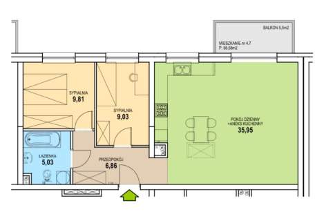 Mieszkanie na sprzedaż, 66,63 m2, Zielona Góra