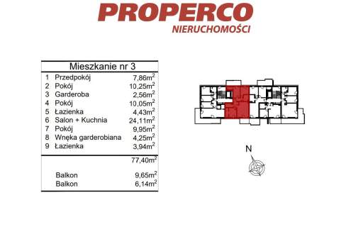 Mieszkanie, 4pok., 77,40 m2, Stadion Leśny
