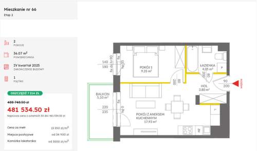 Nowe 2 pokoje Białołęka ul. Mańkowska 36,07 m2