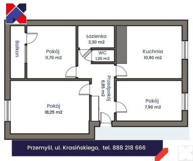 Mieszkanie I piętro balkon 3 pokoje Krasińskiego