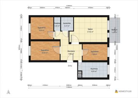 4 pokoje 71,46 m2, Bronowice