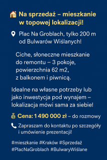 sprzedam mieszkanie przy Wawelu pl na Groblach