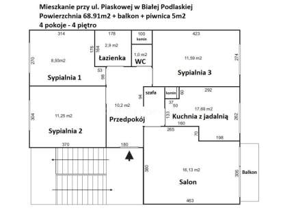 Mieszkanie przy ul. Piaskowej - 4 pokoje - 69m2
