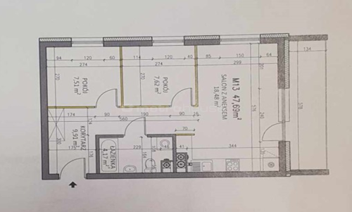 Mieszkanie na wynajem - 3 pokoje, I piętro, 2021r.