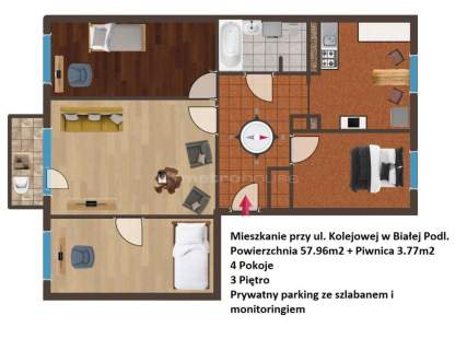 REZERWACJA Mieszkanie 58m2 - 4 pokoje Kolejowa