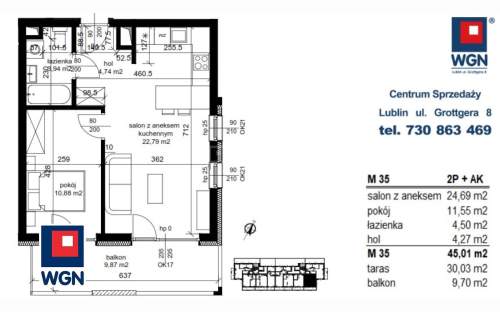 Mieszkanie na sprzedaż, 45,01 m2, Łęczna