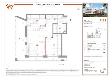 Mieszkanie 3 pokoje, 49,64m2, Warszawska
