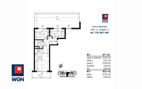 Mieszkanie na sprzedaż, 58,21 m2, Łęczna
