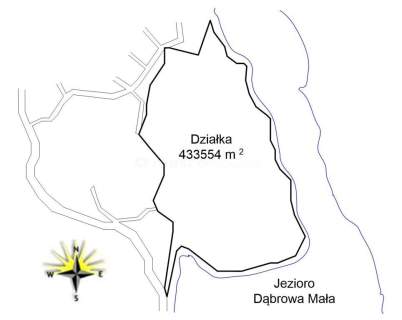 Duża działka z linią brzegową jeziora Dąbrowa Mała