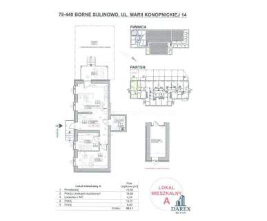 Mieszkanie na sprzedaż, 59,11 m2, Borne Sulinowo