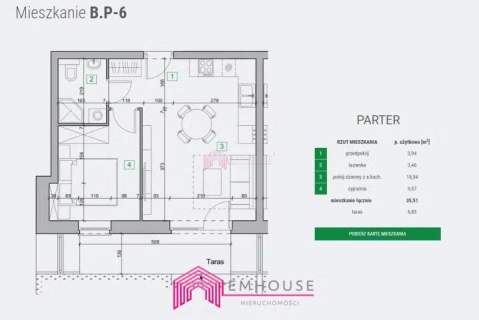 Mieszkanie o powierzchni 35,54 m2 z tarasem