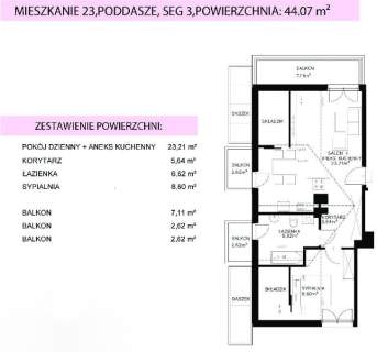 2 POKOJOWE MIESZKANIE Z TRZEMA BALKONAMI 45M2