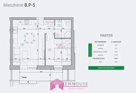 Mieszkanie o powierzchni 36,51 m2 z tarasem