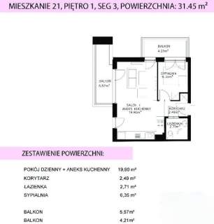 2 POKOJOWE MIESZKANIE Z DWOMA BALKONAMI 31 M2