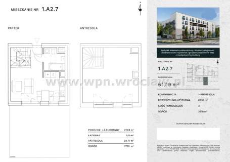Wyjątkowe dwupoziomowe 61,5m z dużym ogrodem