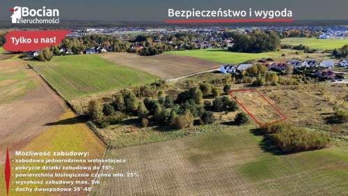 Płaska działka budowlana Granica Dąbrowy i Banina