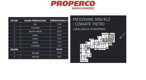 Mieszkanie 4 pok., 103,20m2, taras, 4p, Jędrzejów