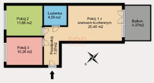 Maślice 3 pokoje 54,96 m2 z balkonem