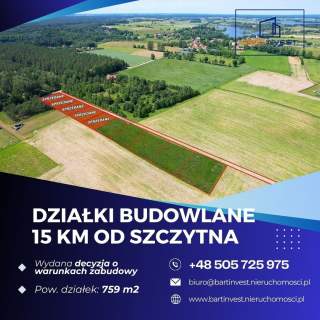 Atrakcyjne działki budowlane 759 m media, jeziora, lasy