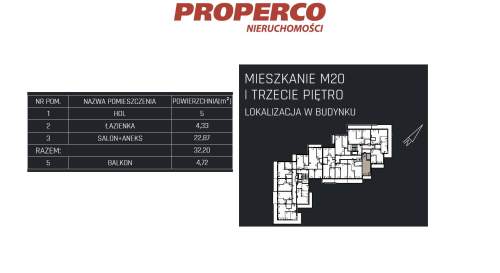 Mieszkanie 1 pok., 32,20m2, 3p, Jędrzejów