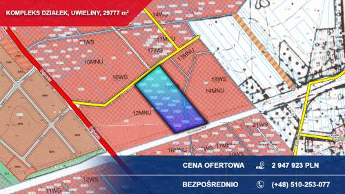 Kompleks 21 działek budowlanych 3ha Uwieliny z MPZP