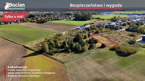 Płaska działka budowlana Granica Dąbrowy i Banina