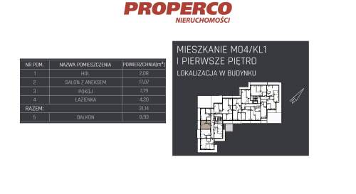 Mieszkanie 2 pok., 31,14m2, 1p, Jędrzejów