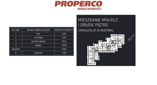 Mieszkanie 2 pok., 37,50m2, 2p, Jędrzejów