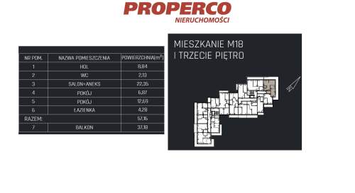 Mieszkanie 3 pok., 57,15m2, 3p, Jędrzejów
