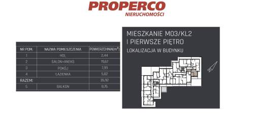 Mieszkanie 2 pok., 35,92m2, 1p, Jędrzejów